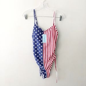 Yonique One-piece Swimsuit Medium USA Flag Red White Blue adjustable straps